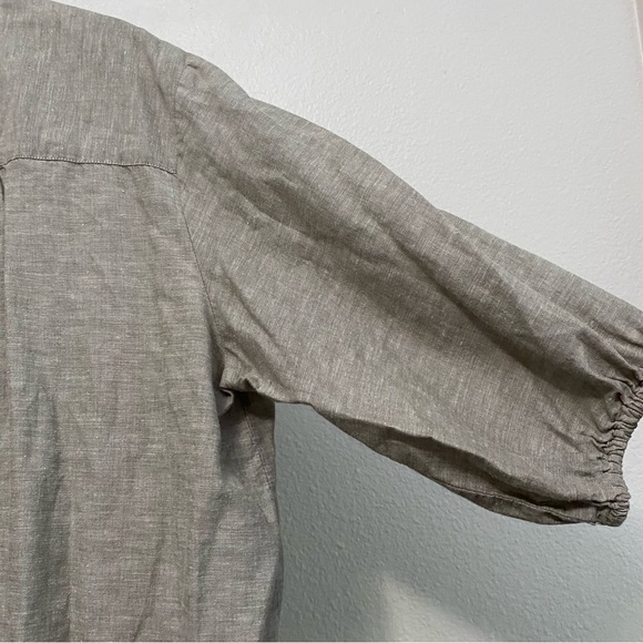 Women’s Gray Lagenlook Loose Fit Cotton Linen Collared Top L Rustic Sustainable - Picture 9 of 11